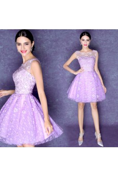 Lace, Organza Scoop Mini/Short Sleeveless Ball Gown Dress with Sequins