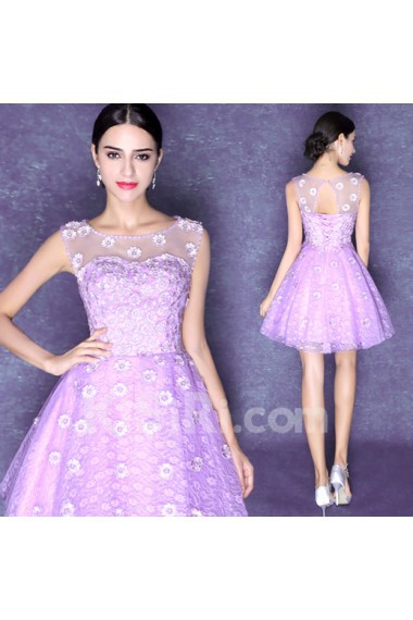 Lace, Organza Scoop Mini/Short Sleeveless Ball Gown Dress with Sequins