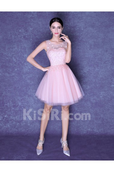 Organza Scoop Mini/Short Sleeveless Ball Gown Dress with Beads