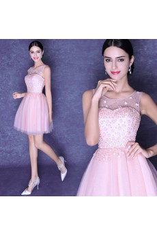 Organza Scoop Mini/Short Sleeveless Ball Gown Dress with Beads