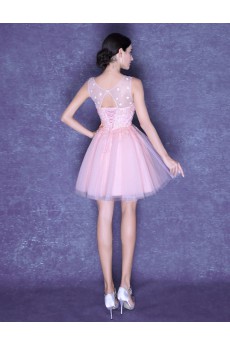 Organza Scoop Mini/Short Sleeveless Ball Gown Dress with Beads