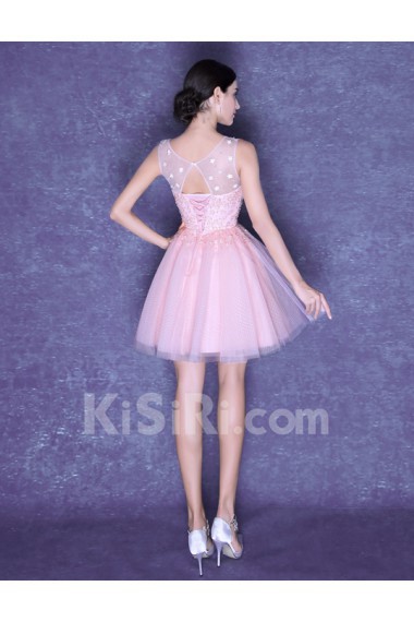 Organza Scoop Mini/Short Sleeveless Ball Gown Dress with Beads