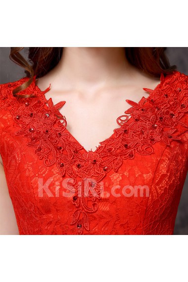 Lace V-neck Floor Length Cap Sleeve Sheath Dress with Sequins