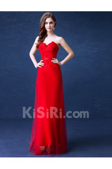 Lace, Chiffon, Tulle Sweetheart Floor Length Sleeveless Sheath Dress with Sequins, Rhinestone