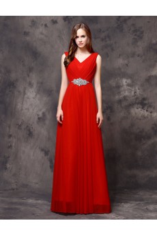 Lace V-neck Floor Length Sleeveless Sheath Dress with Rhinestone