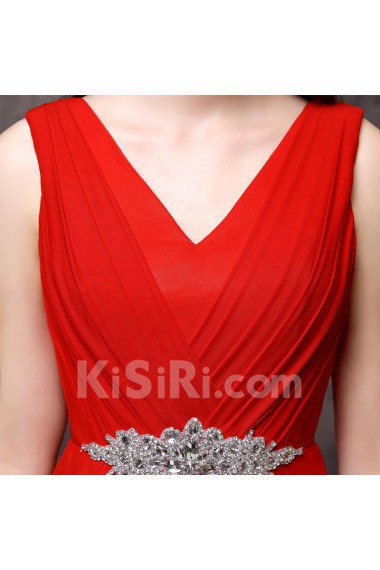 Lace V-neck Floor Length Sleeveless Sheath Dress with Rhinestone