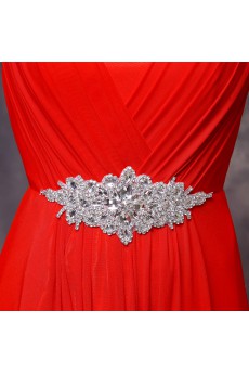 Lace V-neck Floor Length Sleeveless Sheath Dress with Rhinestone