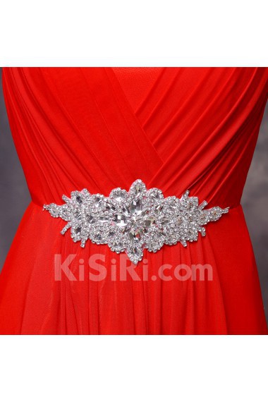 Lace V-neck Floor Length Sleeveless Sheath Dress with Rhinestone