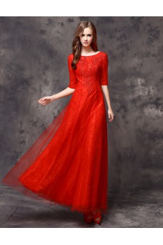 Lace Scoop Floor Length Half Sleeve Sheath Dress with Sequins