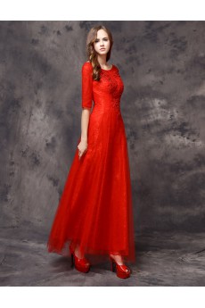 Lace Scoop Floor Length Half Sleeve Sheath Dress with Sequins