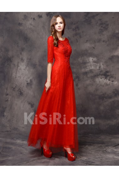 Lace Scoop Floor Length Half Sleeve Sheath Dress with Sequins