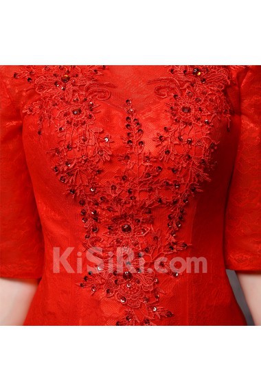 Lace Scoop Floor Length Half Sleeve Sheath Dress with Sequins