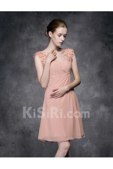 Lace, Satin Scoop Mini/Short Sleeveless A-line Dress with Handmade Flowers