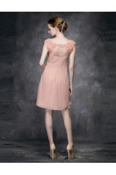 Lace, Satin Scoop Mini/Short Sleeveless A-line Dress with Handmade Flowers