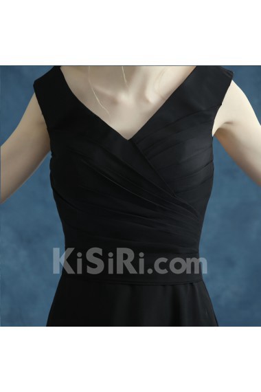 Chiffon V-neck Floor Length Cap Sleeve A-line Dress with Ruched