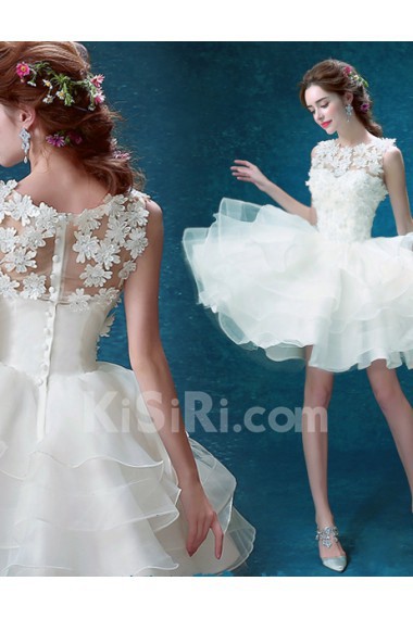 Lace, Tulle Jewel Mini/Short Sleeveless Ball Gown Dress with Applique