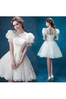 Lace, Organza Jewel Mini/Short Balloom Ball Gown Dress with Embroidered