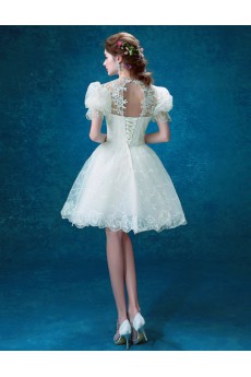 Lace, Organza Jewel Mini/Short Balloom Ball Gown Dress with Embroidered