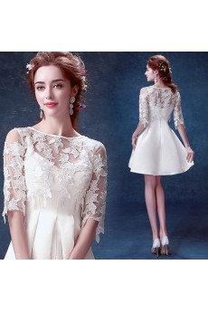 Lace, Chiffon, Tulle Bateau Mini/Short Half Sleeve A-line Dress with Embroidered