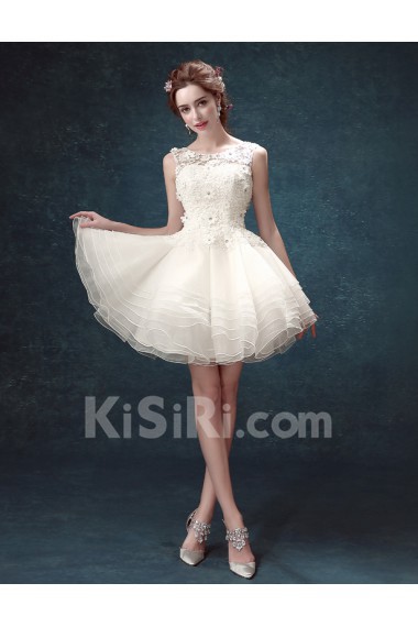 SequinsLace, Tulle Scoop Mini/Short Sleeveless Ball Gown Dress with Rhinestone