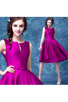 Satin V-neck Knee-Length Sleeveless Ball Gown Dress with Bow