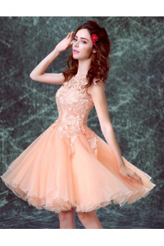 Lace, Tulle Jewel Mini/Short Cap Sleeve Ball Gown Dress with Embroidered