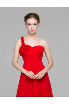 Organza, Lace, Satin One-shoulder Floor Length Sleeveless A-line Dress with Rhinestone