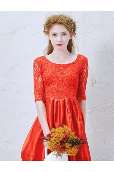 Lace Scoop Mini/Short Half Sleeve A-line Dress