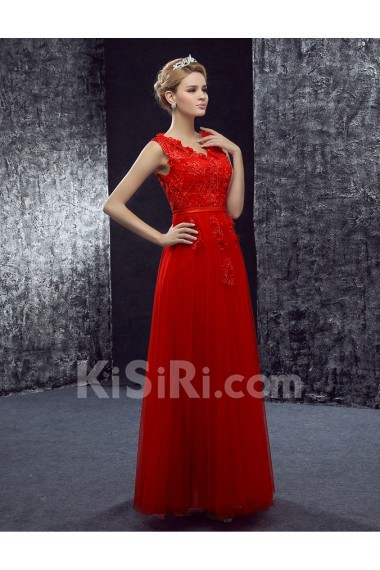 Lace, Tulle V-neck Floor Length Cap Sleeve A-line Dress with Applique