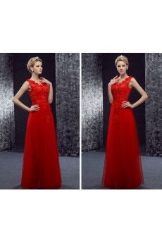 Lace, Tulle V-neck Floor Length Cap Sleeve A-line Dress with Applique