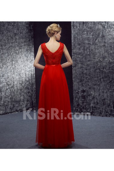 Lace, Tulle V-neck Floor Length Cap Sleeve A-line Dress with Applique