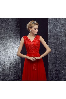 Lace, Tulle V-neck Floor Length Cap Sleeve A-line Dress with Applique