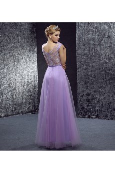 Lace, Tulle V-neck Floor Length Cap Sleeve A-line Dress with Applique