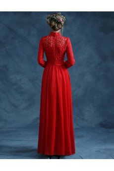 Lace High Collar Floor Length Long Sleeve Sheath Dress with Beads