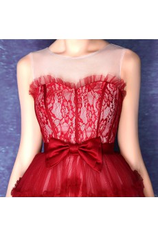 Lace, Tulle Jewel Mini/Short Sleeveless Ball Gown Dress with Bow