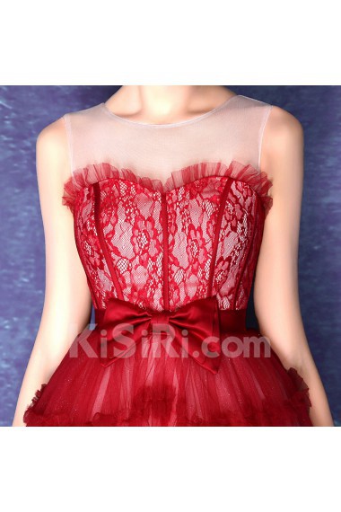 Lace, Tulle Jewel Mini/Short Sleeveless Ball Gown Dress with Bow