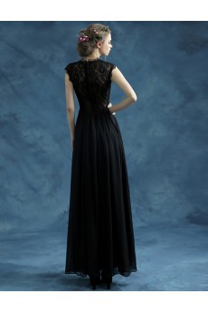 Lace, Chiffon, Tulle V-neck Floor Length Cap Sleeve A-line Dress with Embroidered