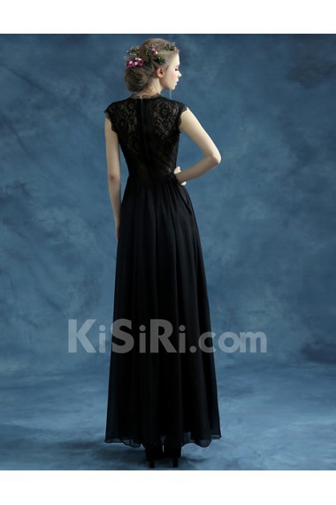 Lace, Chiffon, Tulle V-neck Floor Length Cap Sleeve A-line Dress with Embroidered