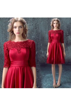 Lace, Chiffon, Tulle Bateau Knee-Length Half Sleeve A-line Dress with Embroidered