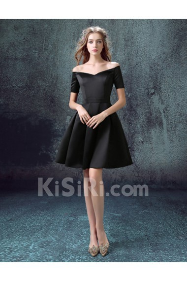 Satin Off-the-Shoulder Mini/Short Short Sleeve A-line Dress