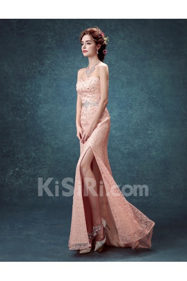 Lace, Chiffon Sweetheart Floor Length Sleeveless Mermaid Dress with Rhinestone