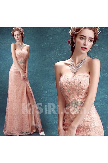 Lace, Chiffon Sweetheart Floor Length Sleeveless Mermaid Dress with Rhinestone