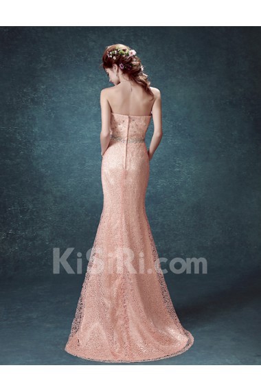 Lace, Chiffon Sweetheart Floor Length Sleeveless Mermaid Dress with Rhinestone