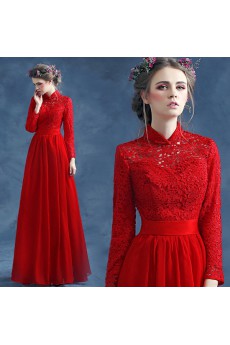 Lace High Collar Floor Length Long Sleeve Sheath Dress