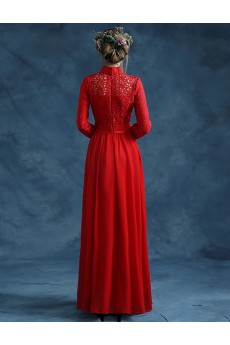 Lace High Collar Floor Length Long Sleeve Sheath Dress