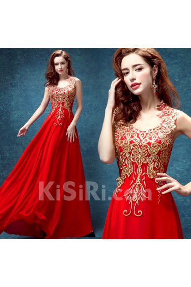 Chiffon Square Floor Length Sleeveless Sheath Dress with Embroidered, Sequins