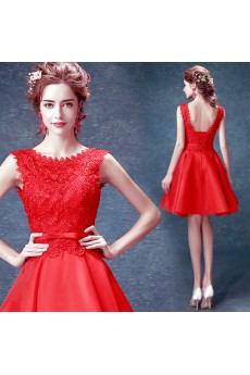 Lace, Chiffon Jewel Mini/Short Sleeveless Ball Gown Dress with Embroidered, Bow