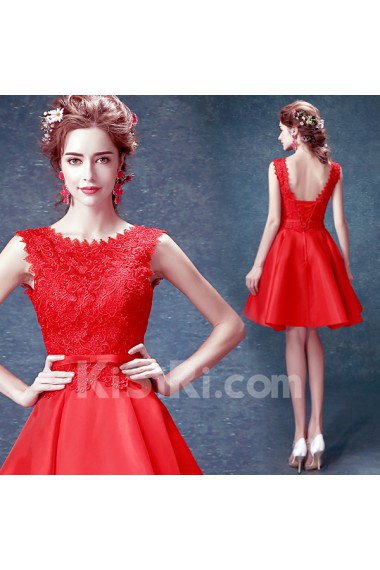 Lace, Chiffon Jewel Mini/Short Sleeveless Ball Gown Dress with Embroidered, Bow