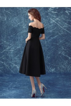 Satin Off-the-Shoulder Tea-Length A-line Dress