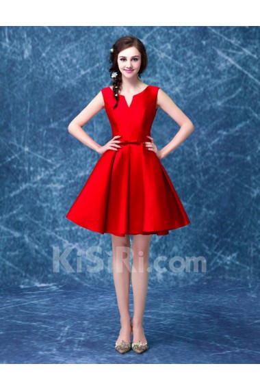 Satin V-neck Mini/Short Sleeveless Ball Gown Dress with Bow